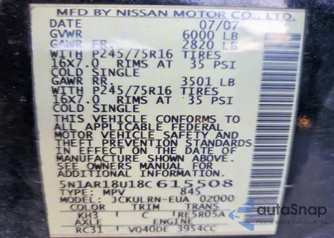 2008 Nissan Pathfinder S from USA, damaged, VIN 5N1AR18U18C615508